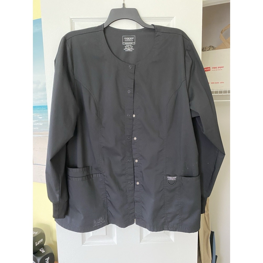 Cherokee Workwear Revolution Women 3-Pocket STRETCH Snap Front Scrub Jacket 2XL